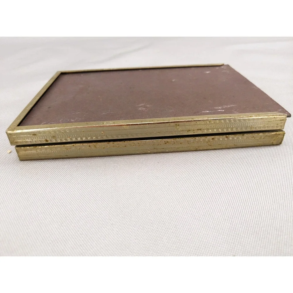 Vintage Folding Double Picture Frame Gold‎ Tone Metal Beaded Edge 5x7 Hinged